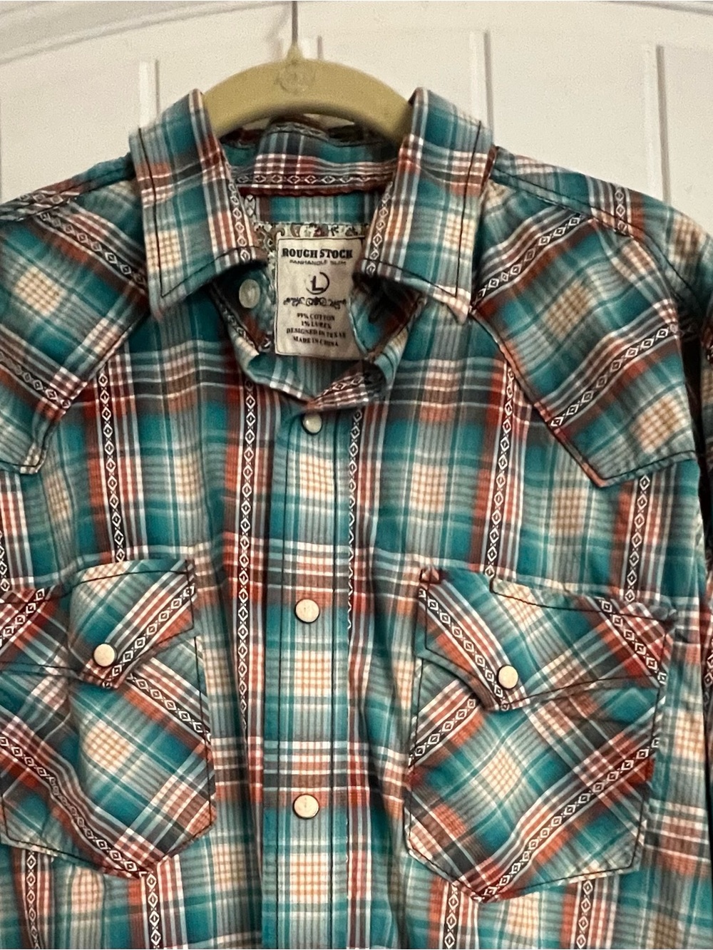 Rough Stock Teal Plaid Western Button-Down Shirt - Men